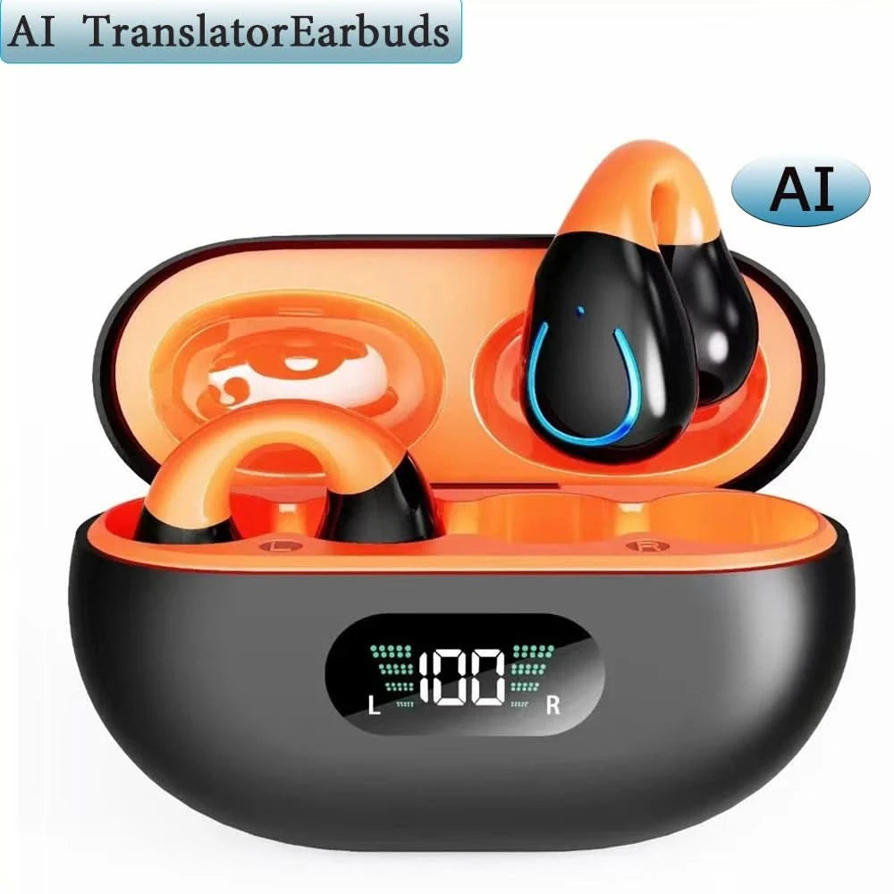 GREATWALL New AI Translation Earphones, Ear Clip High Definition Stereo Sound Quality Sports Fitness Wireless Earphones