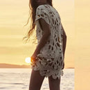 2025 New Summer Swimwear Beach Holiday Dress Sexy Women Knit Beach Dress Hollow-Out V-Neck Short Sleeve Bikini Cover-Ups Dress - M & M Global