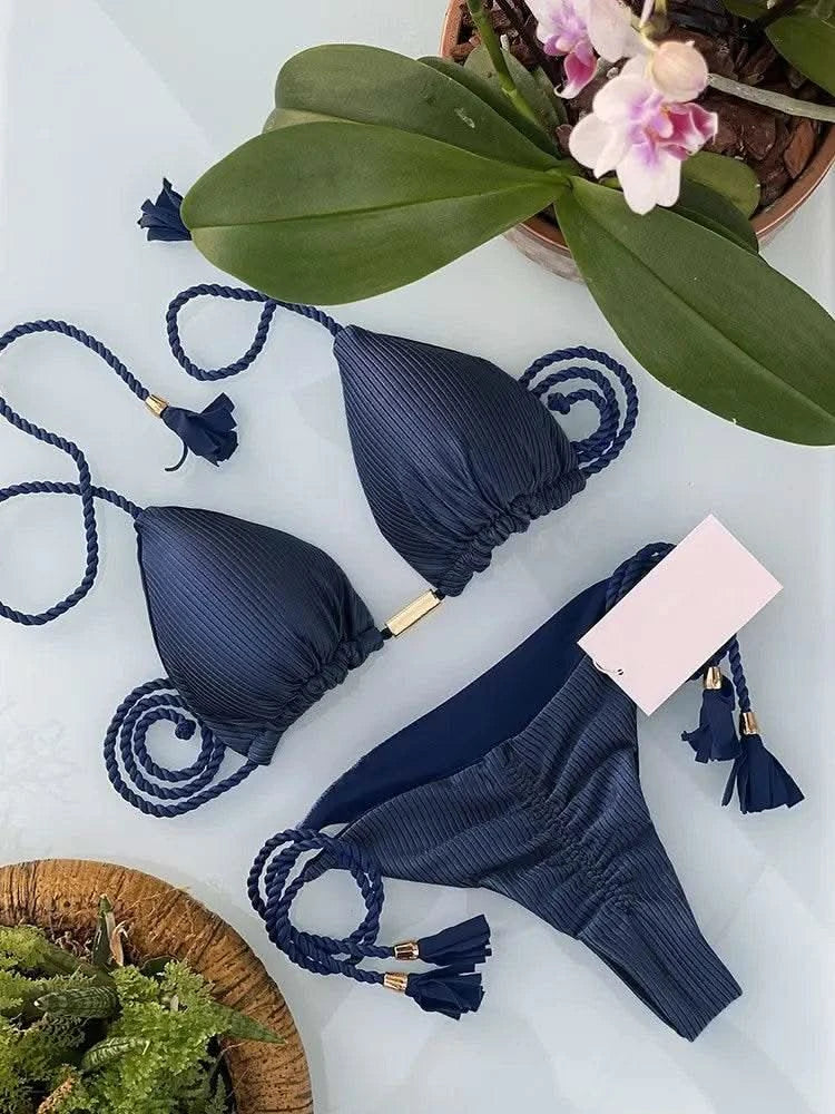 Adjustable Bandage Bikini Set 2023 Swimwear Swimsuit Woman Sexy Bathing Suits Solid Bikinis Triangle Female Summer Beachwear - M & M Global