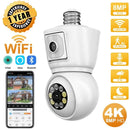 ICSEE 4K 8MP E27 Bulb WiFi Camera Dual Lens Dual Screen Auto Tracking Two Way Audio Color Night Vision Outdoor Security Camera - M & M Global
