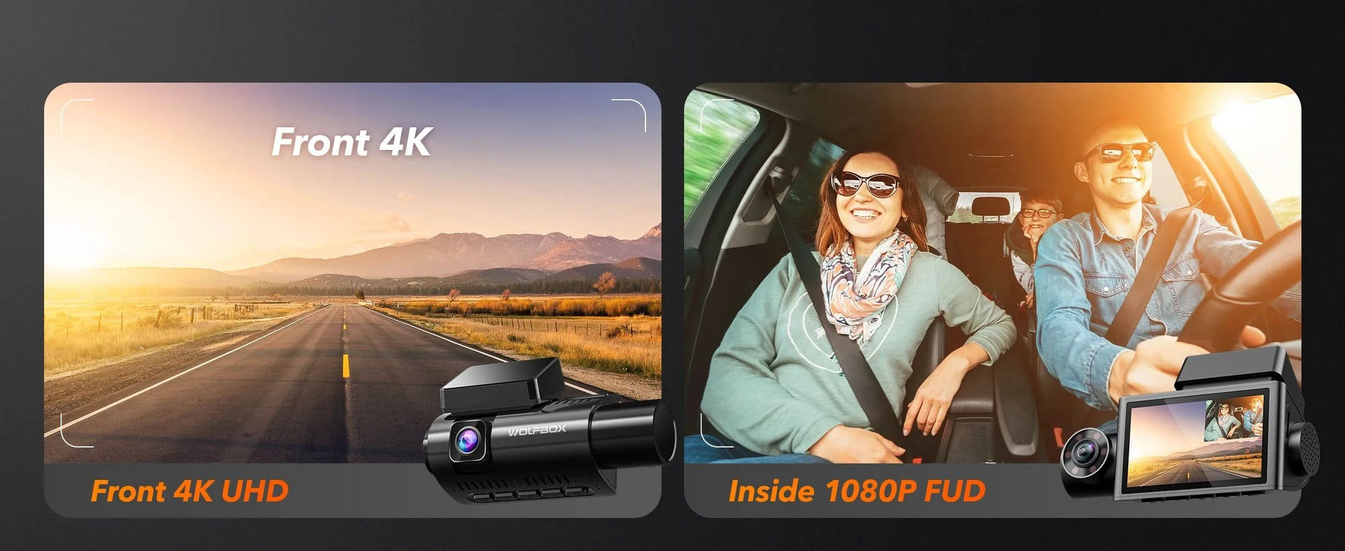 WOLFBOX I07 Dash  Cam 3 Channel Dash Camera for Car Front and Rear 4K Dash Camera with GPS WiFi Car Dvr for 170 FOV WDR - M & M Global