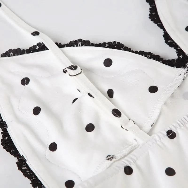 Tuularose Lace Spaghetti Strap Long Dress Women's Elegant Retro V-Neck Polka Dot Sleeveless Dress Summer Patchwork Party Dress - M & M Global