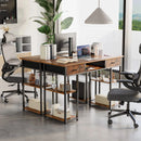 JHK 48 Inch Double Deck Shelving Office Computer Desk with Pull-out Fabric Storage Drawers Metal Frame Adjustable Feet Table ﻿