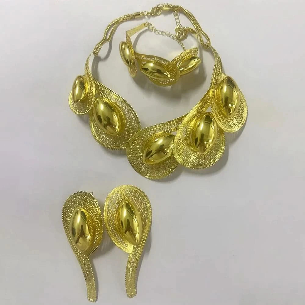 Jewelry Sets Women Italian Brazilian Gold Plated Luxury Wedding Necklace Earrings Bracelet Set Gold Colors Party Jewellery Gifts - M & M Global