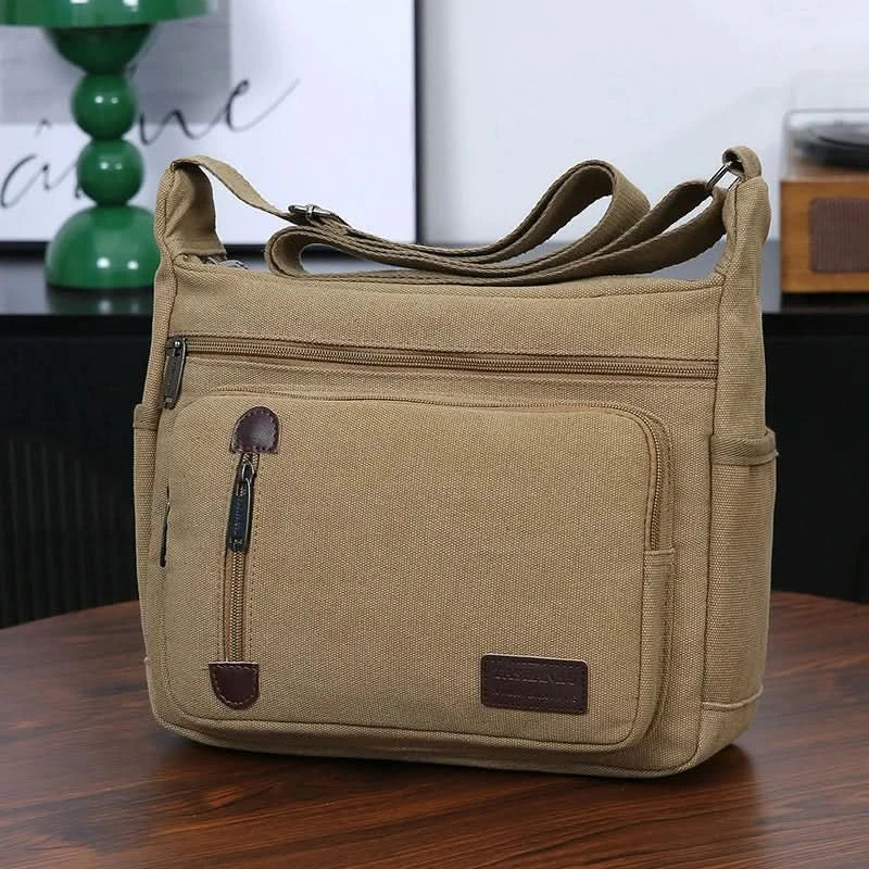 Men's Multi Pocket Casual Shoulder Bag - Adjustable Shoulder Strap, Zipper Closure, Ideal for Daily Commuting - M & M Global