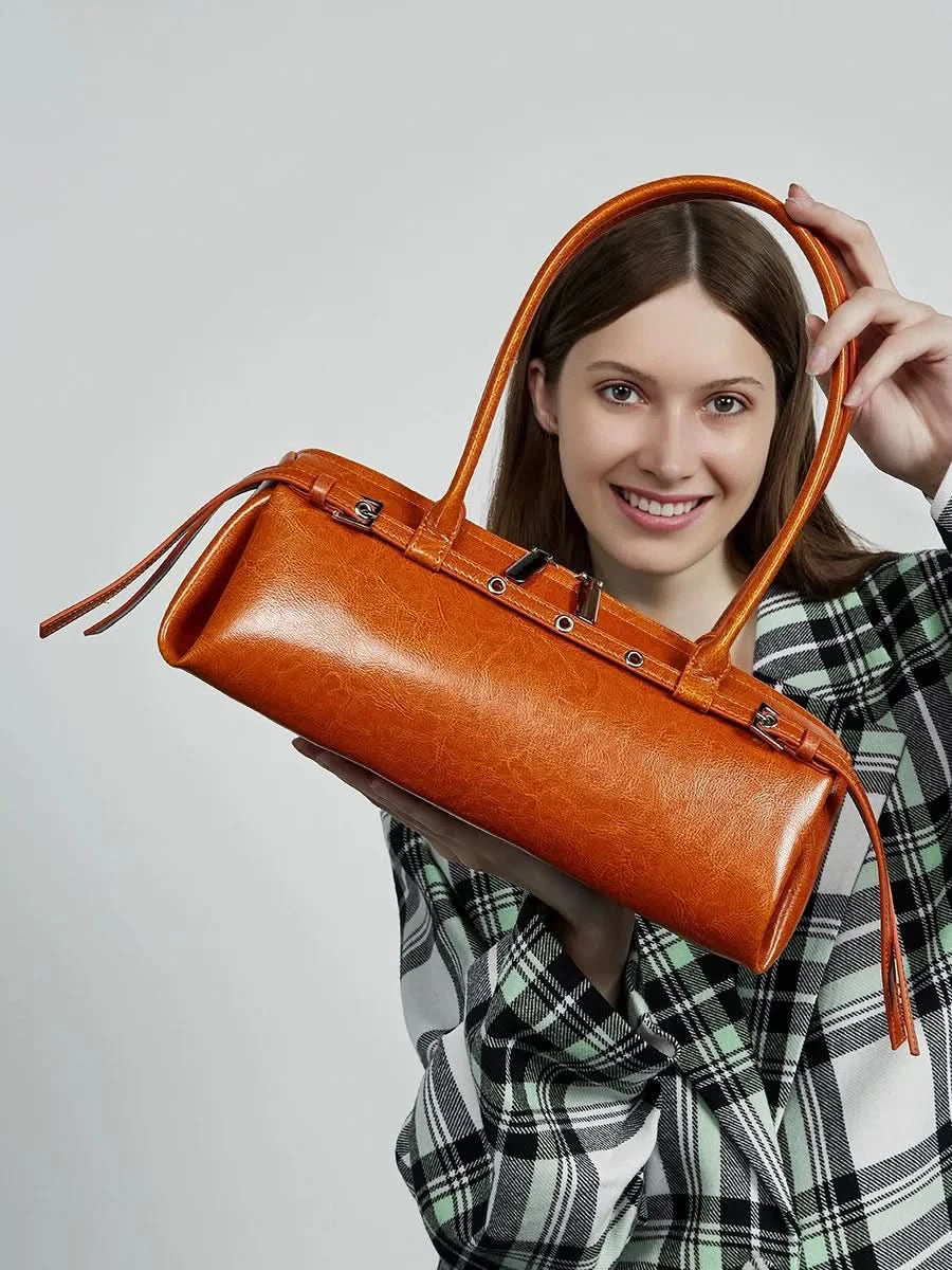 Genuine Leather Women's Baguette Bag Niche Retro Motorcycle Trend Cool belt Handbag New Luxury Design Shoulder Underarm Bag - M & M Global