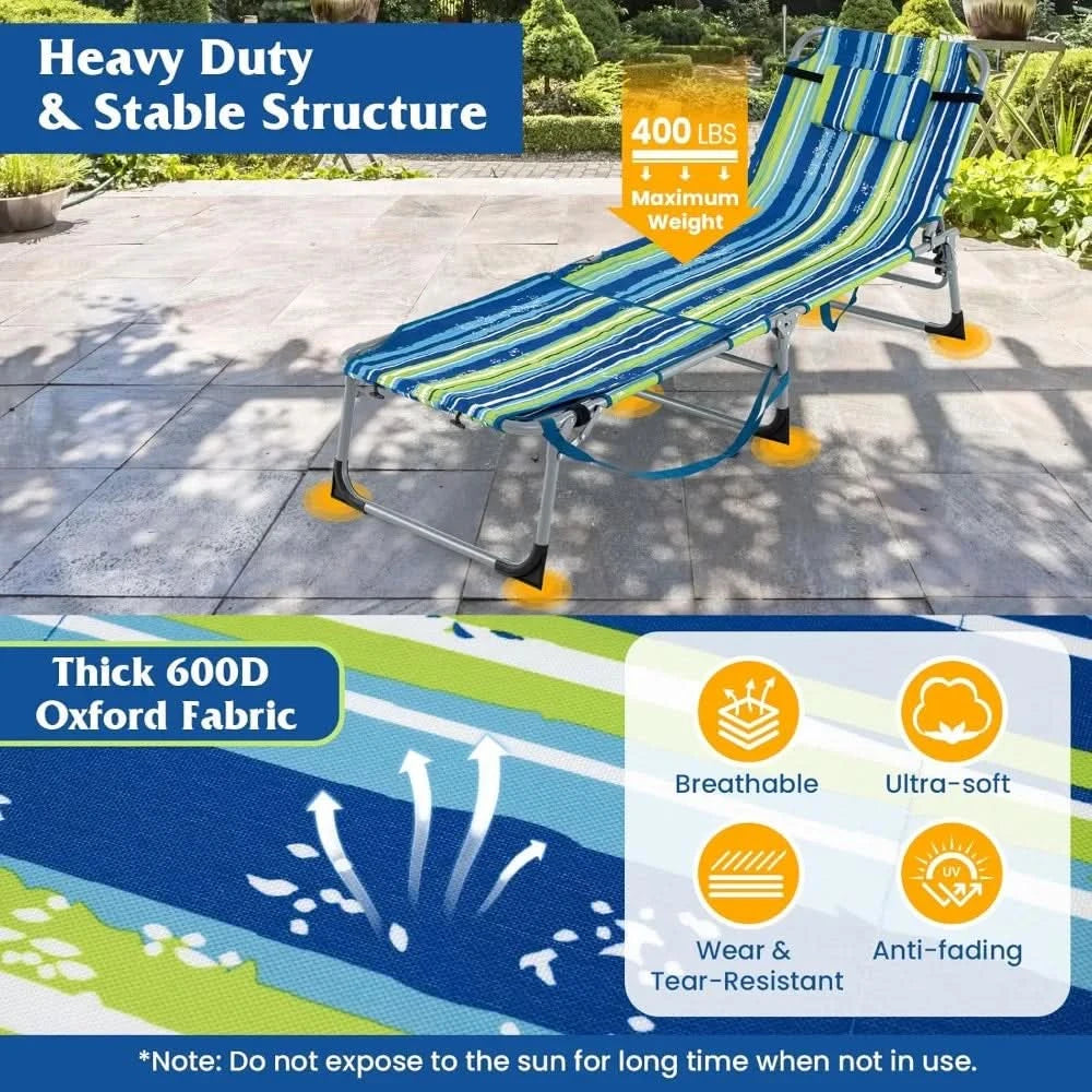 Tanning Chair, 400LBS Beach Lounge w/Face Arm Hole & Hand Shoulder Strap, Folding Layout Sunbathing Chair, Face Down Outdoor