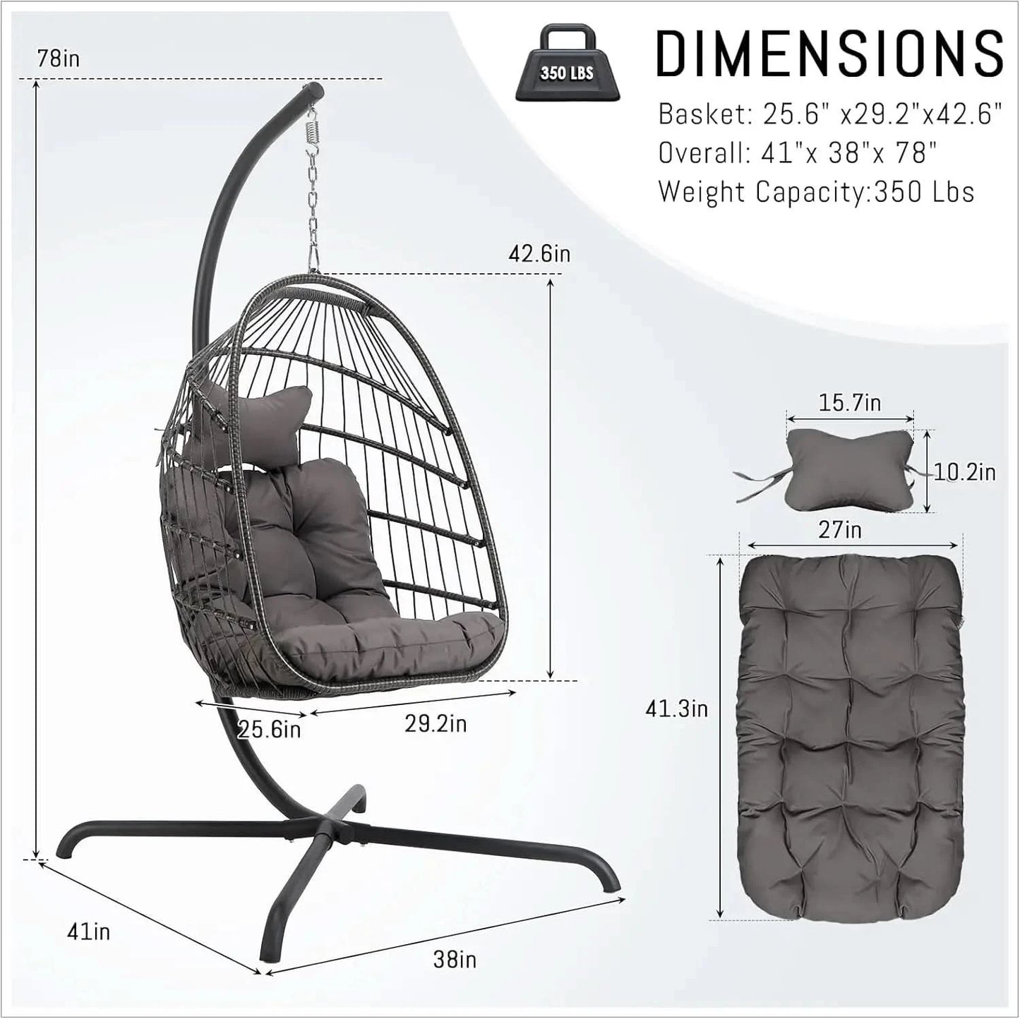 Outdoor Hanging Egg Chair with Stand, 350Lbs Sturdy Wicker Egg Swing Chair for Outside, Comfortable Rattan Patio