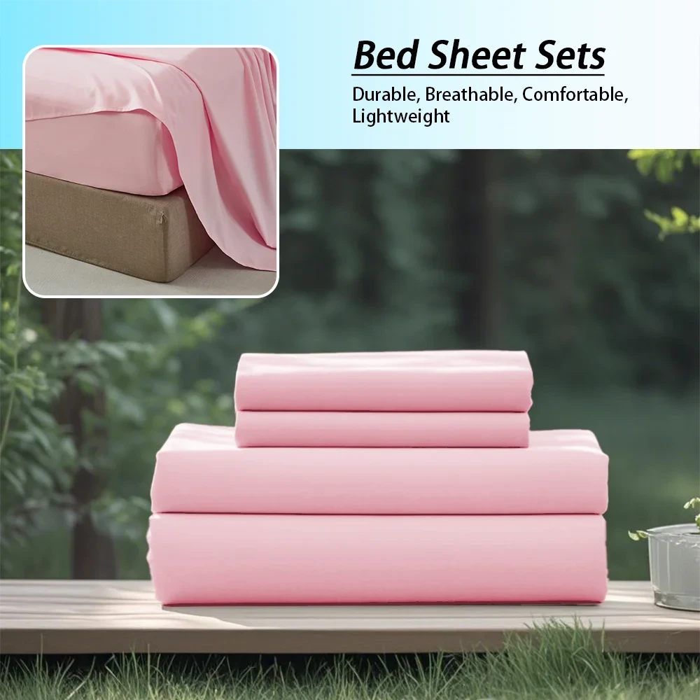 3/4PC Solid Color Bedding Set – Soft & Fashionable All-Season Bed Sheets with Fitted Sheet, Flat Sheet & Pillowcases