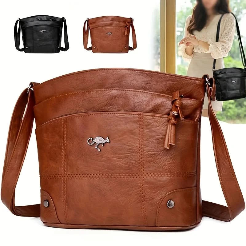 Elegant Vintage Style Shoulder Bag, Faux Leather Multiple Pockets Crossbody Bag, Adjustable Strap, Women's Commuter Work Purse - M & M Global
