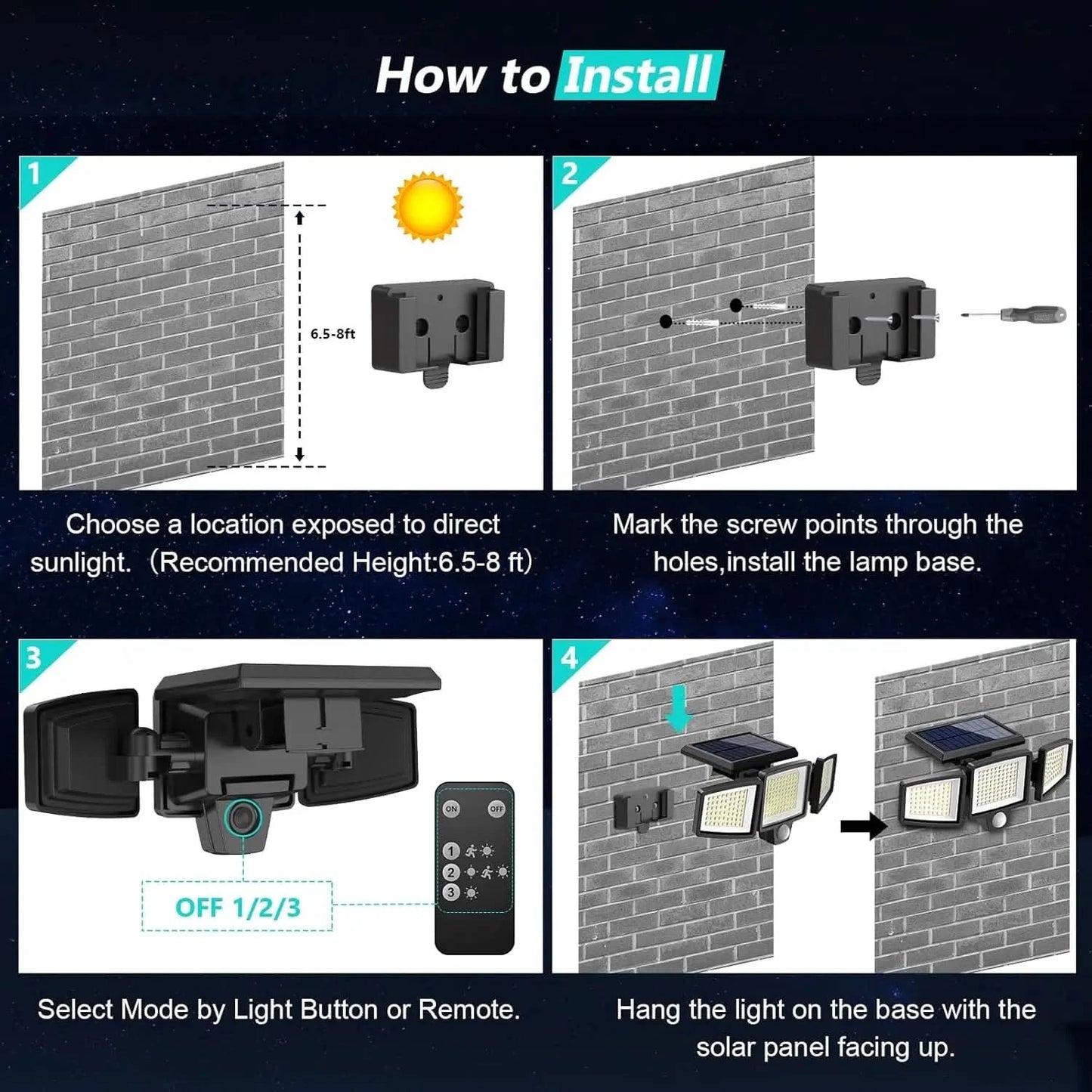 IP65Waterproof Triple Head Outdoor Solar Light, 210LED 2500LM Motion Sensor Safety Light for Porch, Garage, Yard Entrance, Patio - M & M Global