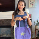 Trader Joe's 2-Pack Reusable Tote Bags - Orange & Purple Canvas Shopping Bags, Durable Grocery Tote for Farmers Market