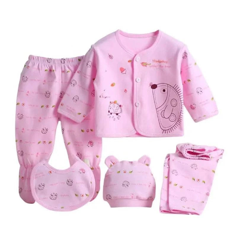 5pcs/set Newborn Baby Suit Set Top 2 Pants Hat Bibs 0-3 M Clothing Set Boy Girl Clothes Pure Cotton Breathable Cartoon Underwear - M & M Global