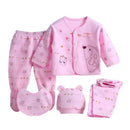 5pcs/set Newborn Baby Suit Set Top 2 Pants Hat Bibs 0-3 M Clothing Set Boy Girl Clothes Pure Cotton Breathable Cartoon Underwear - M & M Global