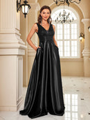 Elegant Sequins Evening Dress For Women 2024 Deep V-neck Satin Prom Party Green Dress Floor Length Blue Formal Gowns