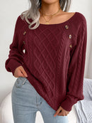 Women Casual Square Collar Buttons Long Sleeve Knitted Pullover Sweaters for Autumn Winter 2026
