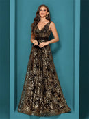 Luxury Sexy Deep V-Neck Sequins Blue Evening Dresses Women Elegant V-back Wedding Party Long Prom Cocktail Dress