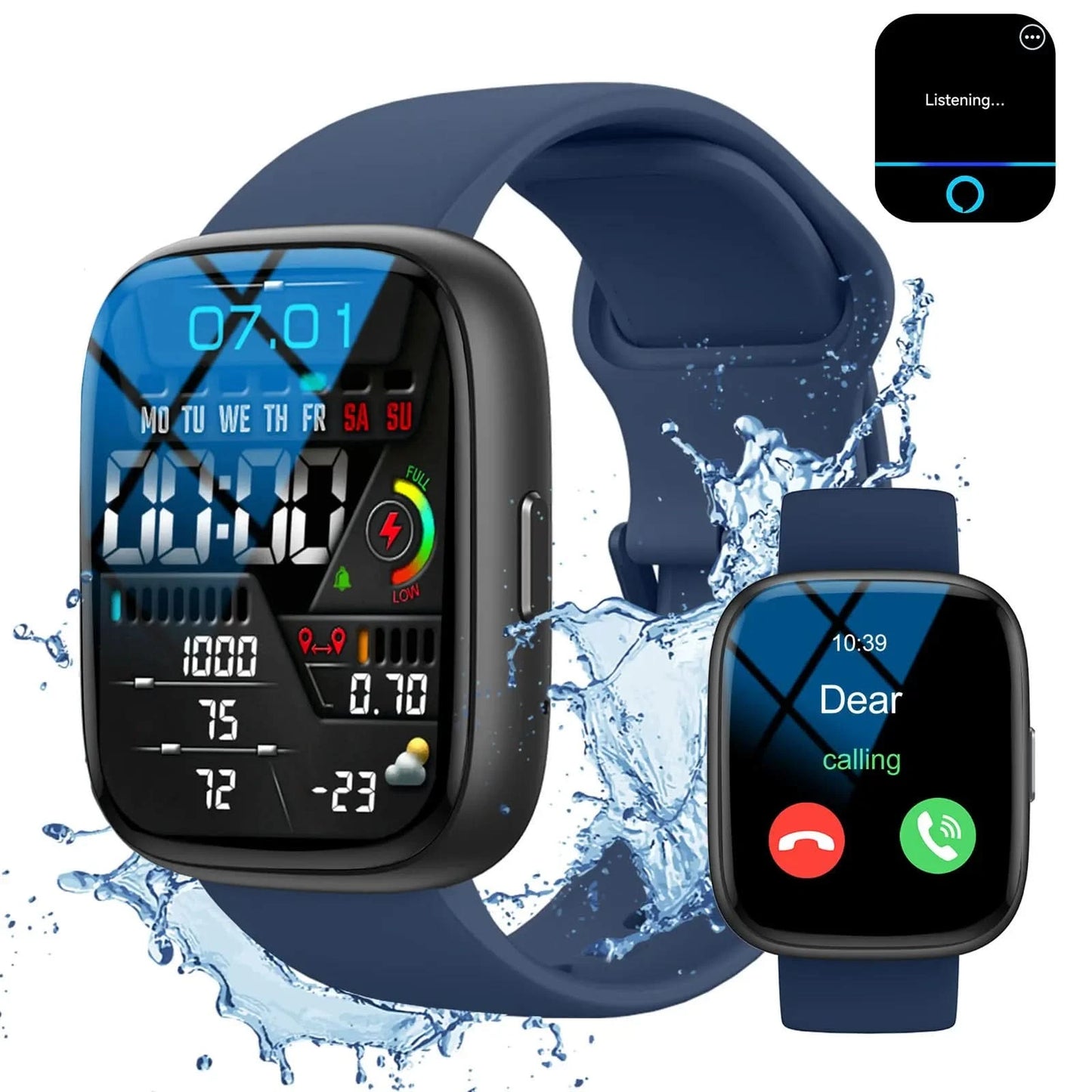 Smart watch, Alexa voice, multi-sport mode, message reminder viewing, suitable for men and women, custom wallpaper