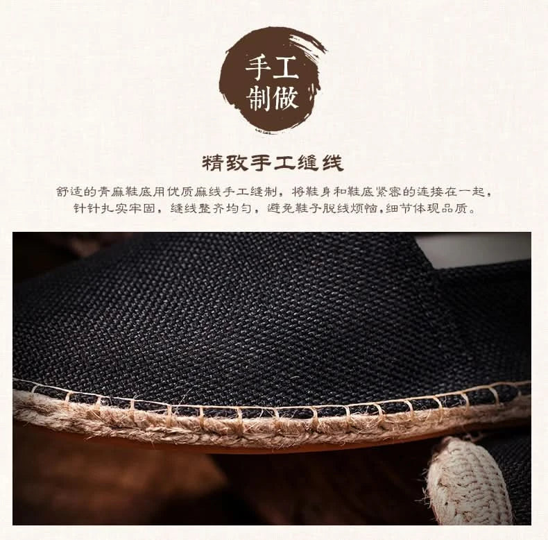 Women Sewing Flax Shoes Slip on Loafers Casual Shoes Man Espadrilles Hemp Canvas Flat Shoes Plus Size Fisherman Driving Footwear - M & M Global