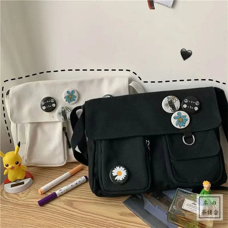 Japanese Harajuku Cute Retro Girl Messenger Shoulder Bag Canvas Student School Female Anime double messenger bag - M & M Global