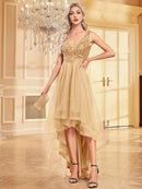 Elegant Women Sleeveless Sequins Floor Length Formal Evening Dresses Luxury V-neck Wedding Party Cocktail Gowns