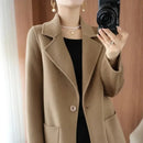 Plus Size Women's Long Sleeve Woolen Coat Pure Color Slim Fit Midi Length Spring New Style Compact Size Versatile Quality Pol...