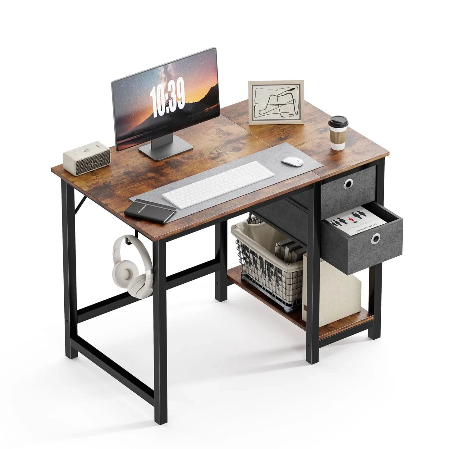 JHK Computer Desk With Drawers 55 Inch Home Office Desk Writing Desk Work Desk PC Table Study Desk With 2-Tier Drawers