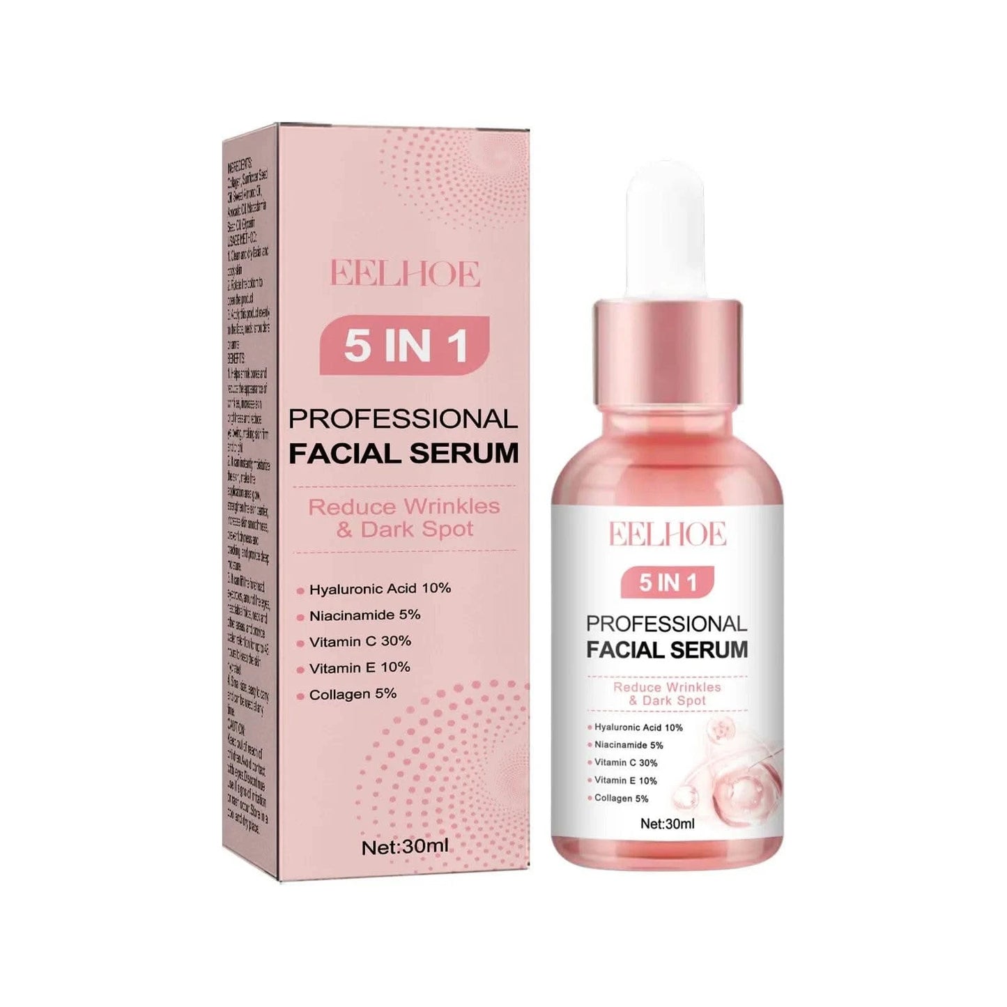 EELHOE 5 in 1 Face Serum for Glowing Skin Firming Micro Face Cream Anti Wrinkle Shrink Pores Cleansing Mousse Facial Skin Care - M & M Global