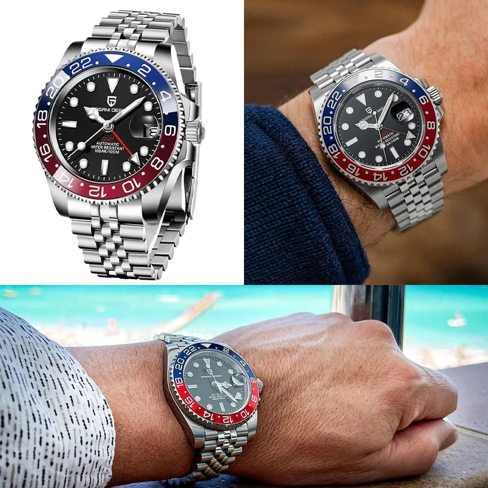 PAGANI DESIGN PD-1662 Luxury GMT Men Mechanical Wristwatch Sapphire Glass Stainless Steel 100M Waterproof Automatic Watches - M & M Global