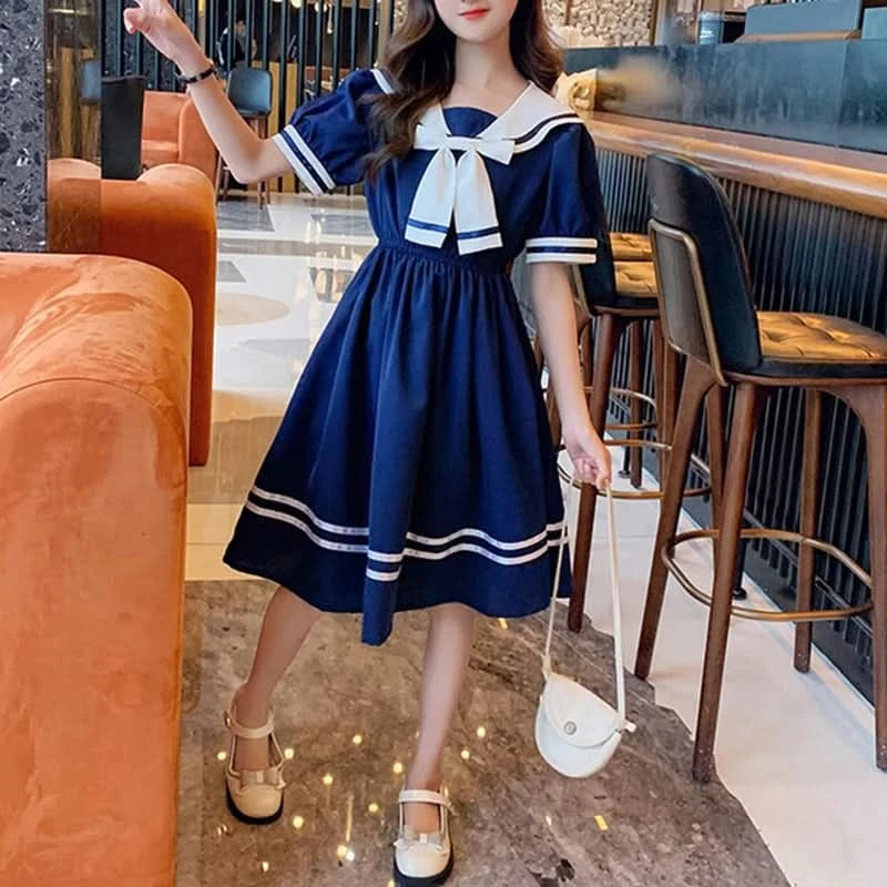 Girls School Dress Summer Dresses for Kids Costume Preppy Style School Teenagers Children Clothes Vestidos Dresses - M & M Global