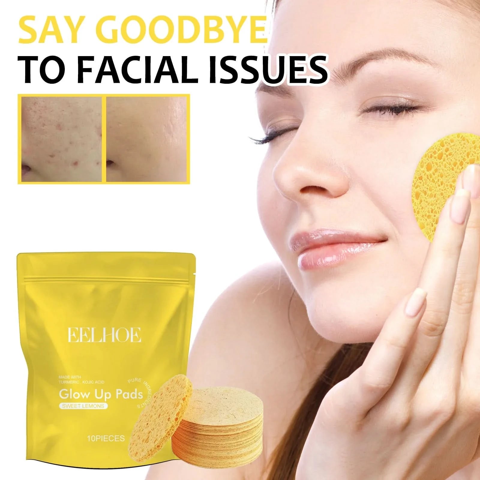 Turmeric Kojic Acid Cleansing Pads Exfoliating Pads Facial Sponges Removes Dirt Cleansing Exfoliating Daily Cleansing Skin Care - M & M Global