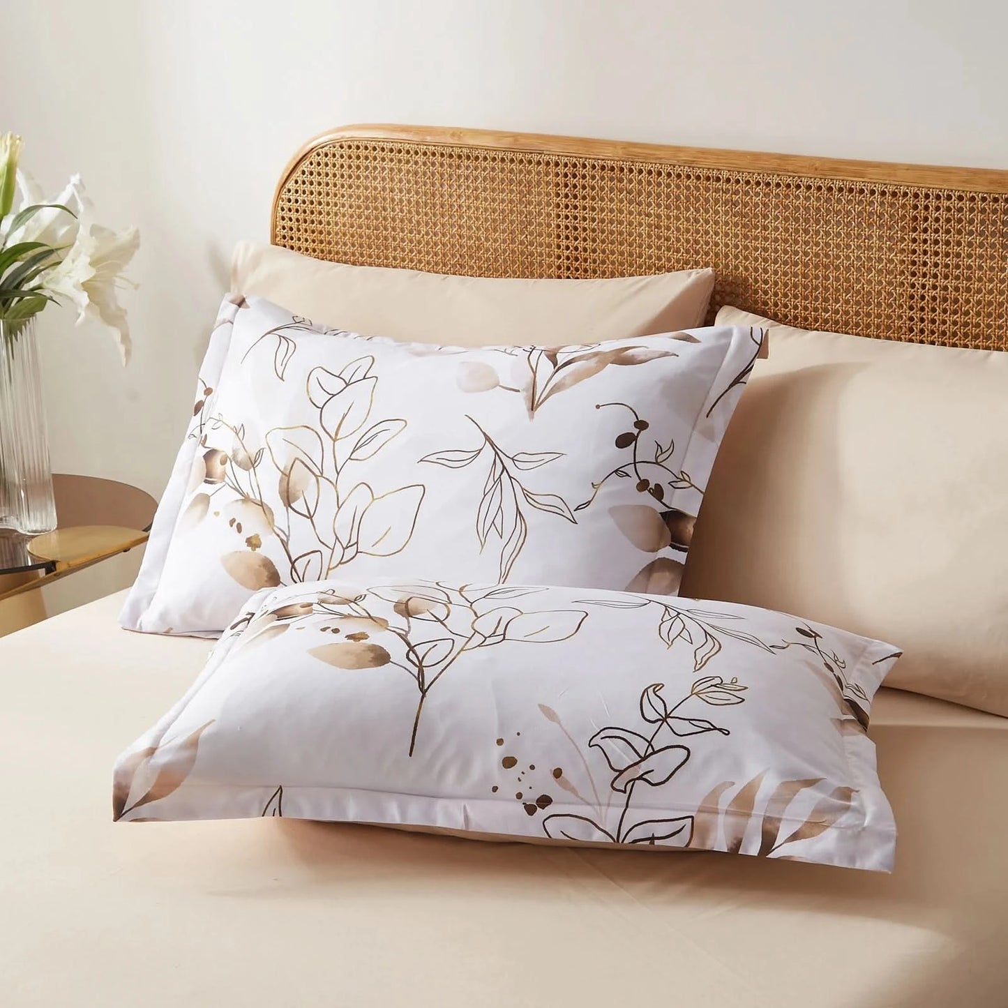 7Pcs solid color botanical pattern quilt set, microfiber soft and durable bedding set bedroom decoration gift