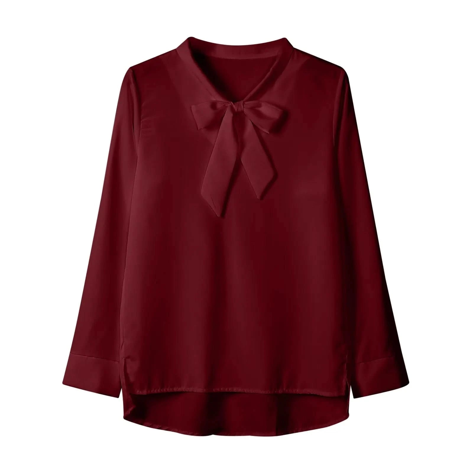 Female Elegant Shirt Women's Solid Color Long Sleeve Business Bow Ribbon Blouse Women Slimming Senior Sense Tunic Tops for Work - M & M Global