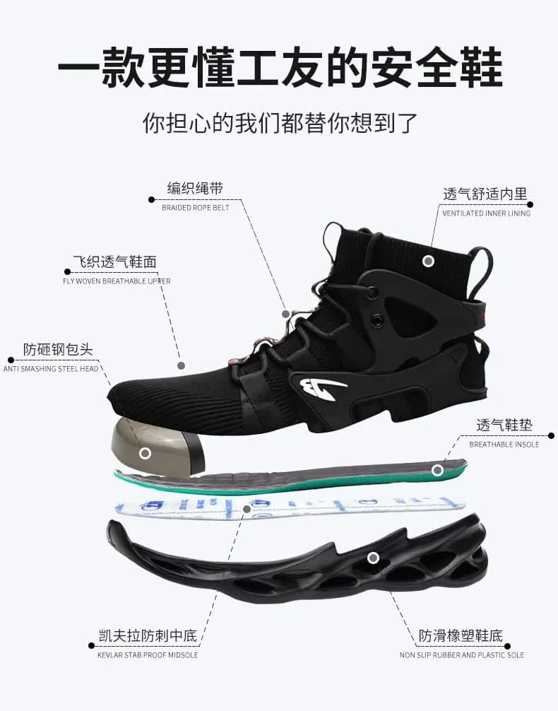 Steel Toe Shoes for Men Work Boots Lightweight Sneakers Indestructible Boots Anti-smash Anti-Punctur Construction Safety Shoes