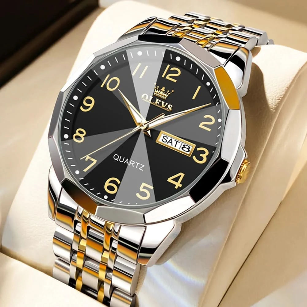OLEVS Men's Watches Causal Fashion Original Quartz Watch for Man Waterproof Stainless Steel Luminous Date Week Trend Dress Reloj - M & M Global