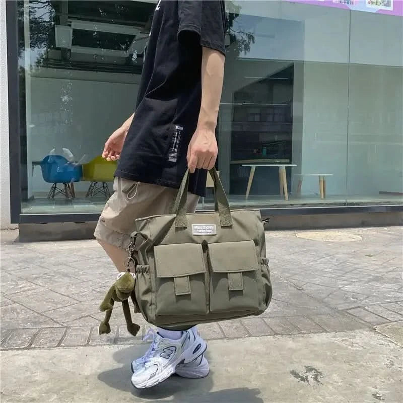 Waterproof Shoulder Bag Women's Multi Pocket Nylon Messenger Bag Preppy Canvas Handbag Women - M & M Global