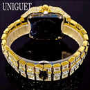 2025 UNIGUET Luxury Diamond Watch For Men With Rainbow Dial Calendar Quartz Watches Fashion Hip Hop Iced Out Wristwatch Man Gift - M & M Global