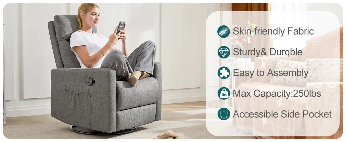 JHK Rotating Living Room Sofa Recliner With Oversized Foot Swivel Rocking Rocker Recliner Glider Nursery Sofas for BedRoom