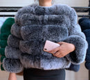 DEAT Fashion Orange Imitation Fox Fur Grass Coat Women's Round Neck Plush Thick Jacket Winter New 7A1578