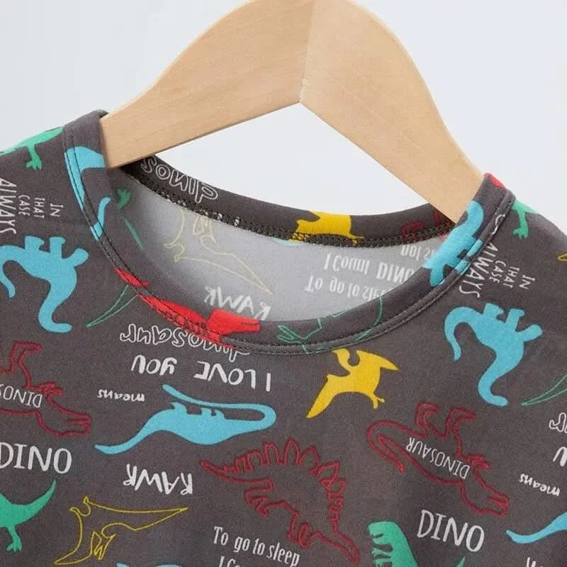 Summer CHILDREN'S Shorts and Short Sleeves 2-piece Cute Dinosaur Home Clothes Boys and Girls Casual Joker Suit. - M & M Global