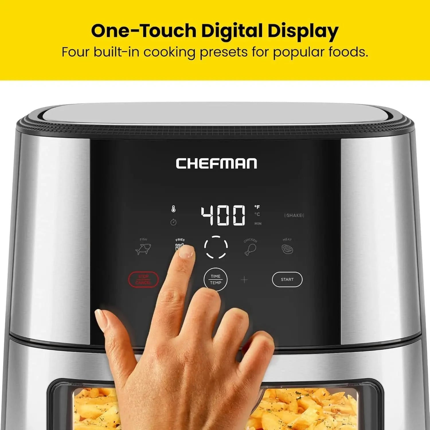 Easy-View Air Fryer - 8 Qt Family Size with Viewing Window, One-Touch Digital Control with 4 Presets, Nonstick & Dishwasher Safe - M & M Global