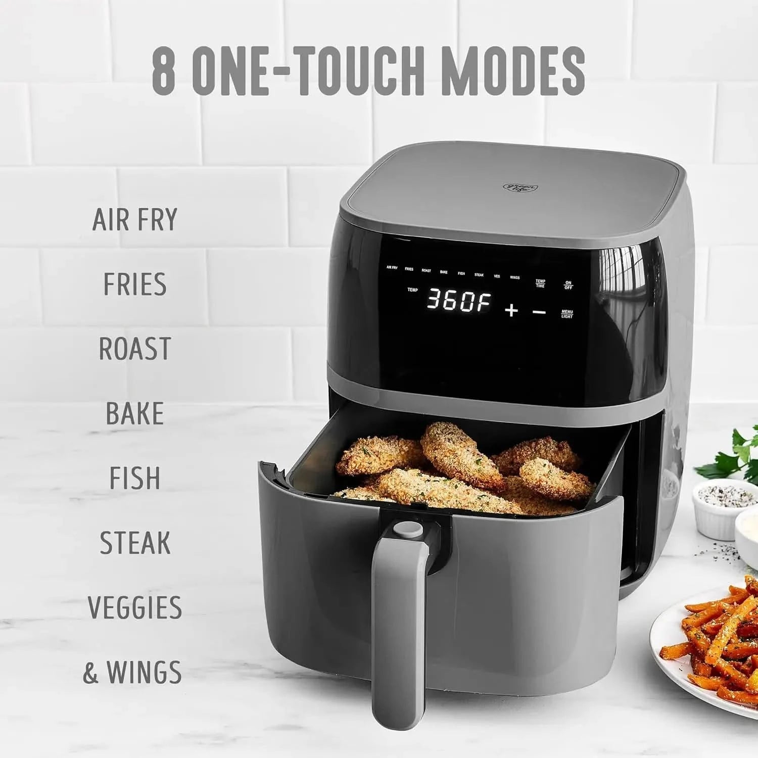 Compact Electric Air Fryer Oven, 5.3 QT, PFAS-Free Ceramic Nonstick Drawer, 8 One Touch Digital Display, Easy View Window, Auto - M & M Global