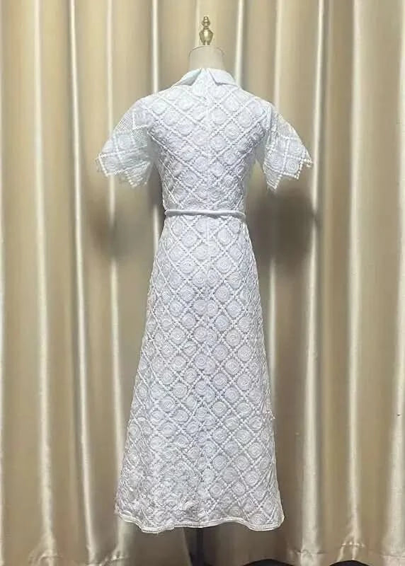 UCXQ Elegant Long Dress Fairy Style Embroidery Lace Patchwork Short Sleeve Waist Party Dresses For Women 2025 Spring Summer 9302 - M & M Global