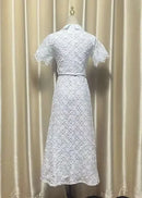 UCXQ Elegant Long Dress Fairy Style Embroidery Lace Patchwork Short Sleeve Waist Party Dresses For Women 2025 Spring Summer 9302 - M & M Global