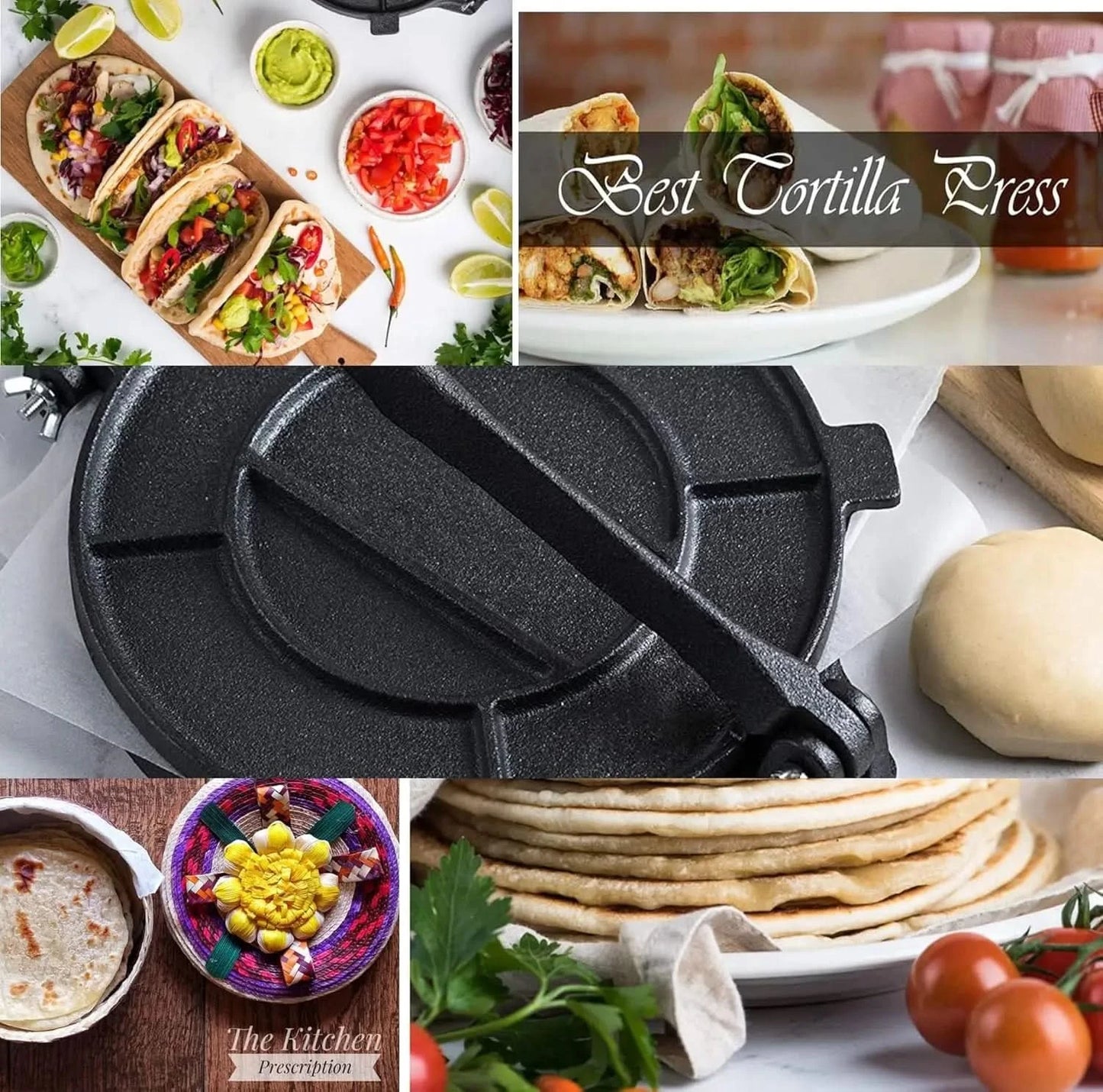 Cast Iron Tortilla Press, Heavy Duty Tortilla Pataconera, 12-inch Flour Tortilla Press with Foldable Handle, Taco press with Som - M & M Global
