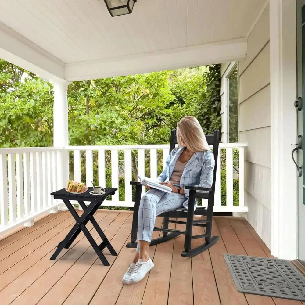 Outdoor Rocking Chair Set, Wood Porch Rocker, 2 Wooden Rocking Chair With Outdoor Side Table, Perfect for Indoor or Outdoor, All