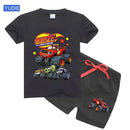 2025 Summer Baby Boy Clothes Set Cartoon Blazing Speed Cars Monster Machines Children Girl Short Sleeve T Shirt+Shorts 2PCS Suit - M & M Global