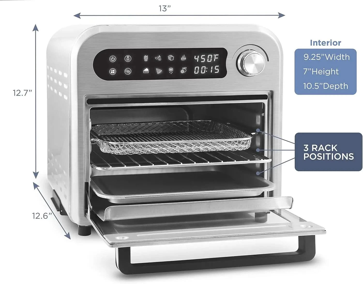 EAF1010D Programmable 10L Air Fryer Convection Countertop Oven, 8 Menu Settings, Temperature + Timer Controls, Bake, Toast, Broi - M & M Global