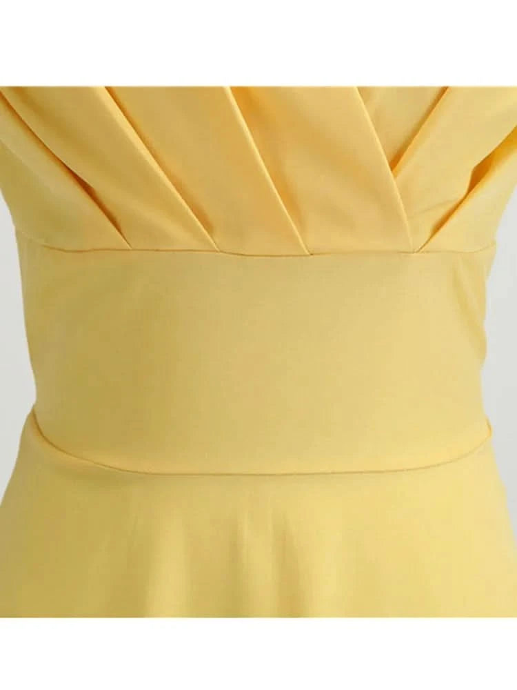 Pink Summer Dress Women V Neck Vintage Robe Elegant Retro pin up Party Office Midi Dresses - M & M Global