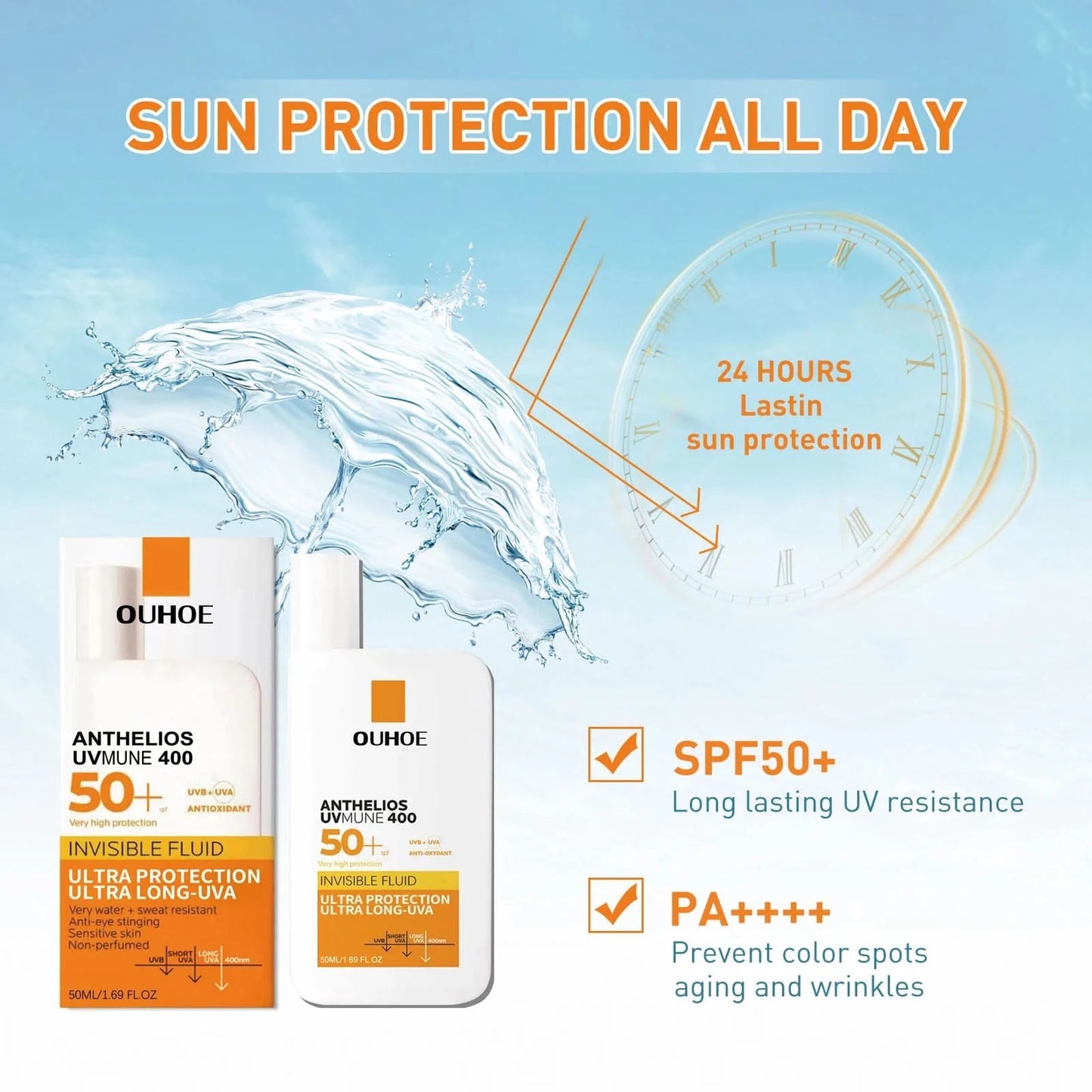 New Invisible Fluid Sunscreen SPF 50+ High Quality Water + Sweat Resistant Hydrating Moisturize Lotion Sunscreen Liquid Cream - M & M Global